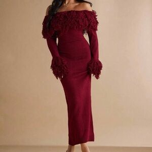 Off-Shoulder Burgundy Maxi Dress
